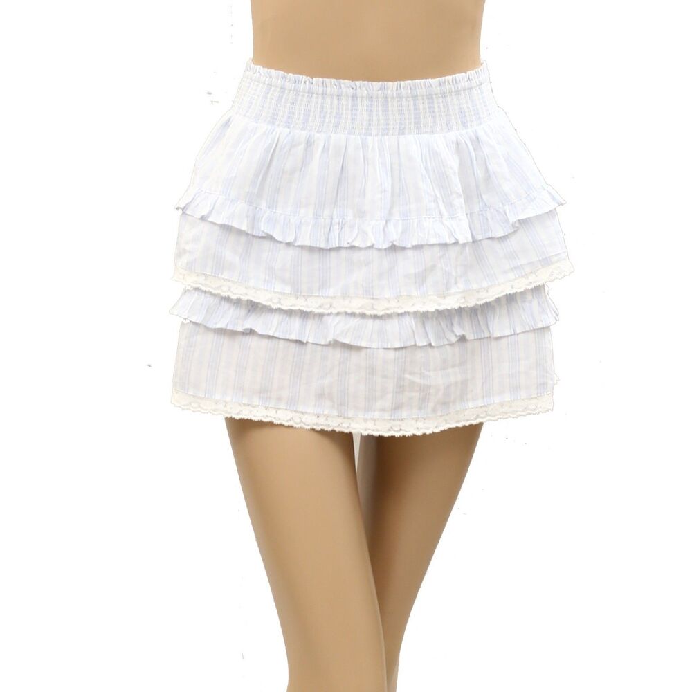 Loveshackfancy Ruffle Stripe Print Girl Mini Skirt Cotton Lace 12 Years 287828